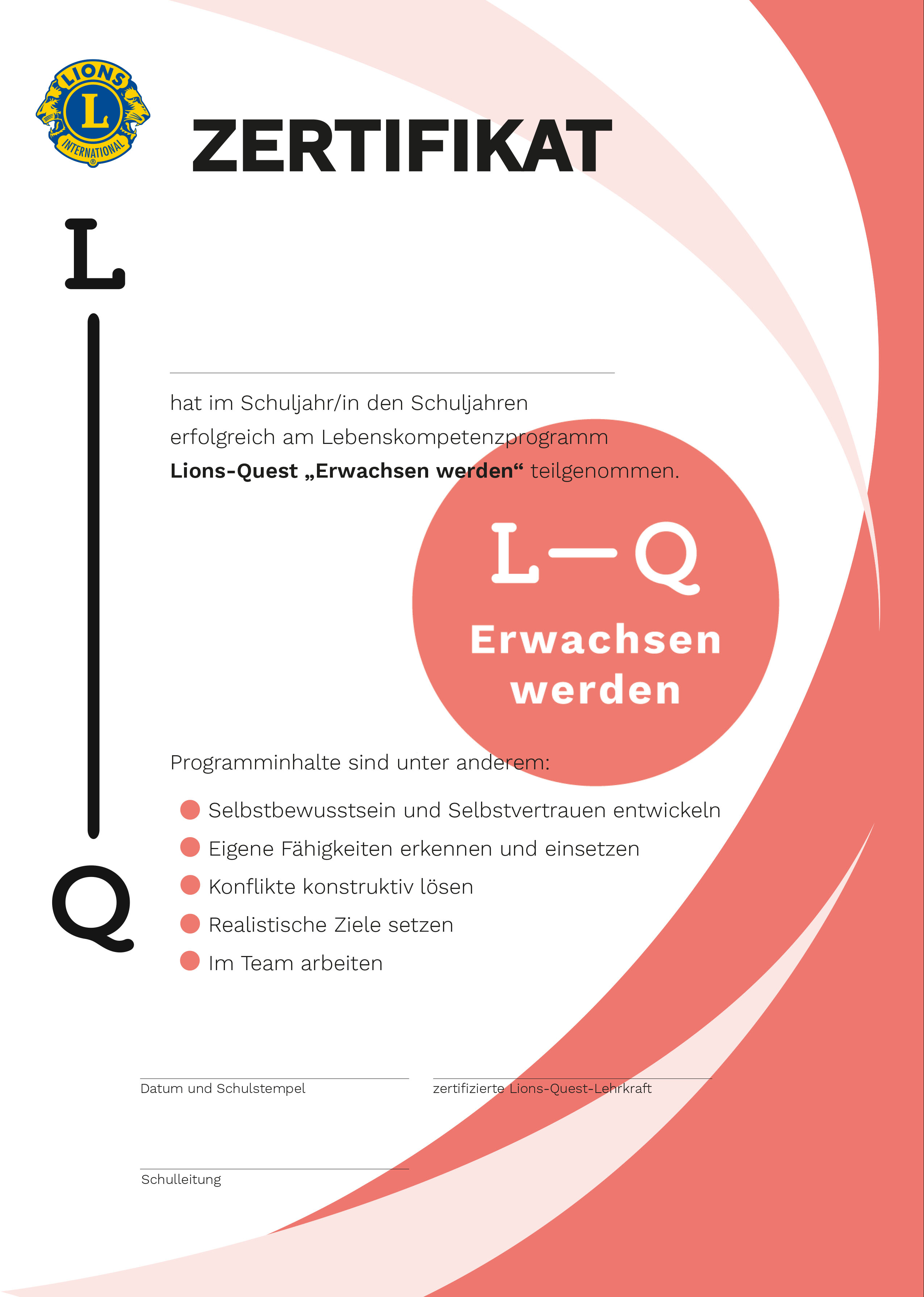 Schülerzertifikat "Erwachsen werden" (Klassensatz) - 
Individualisierung über Bestellformular